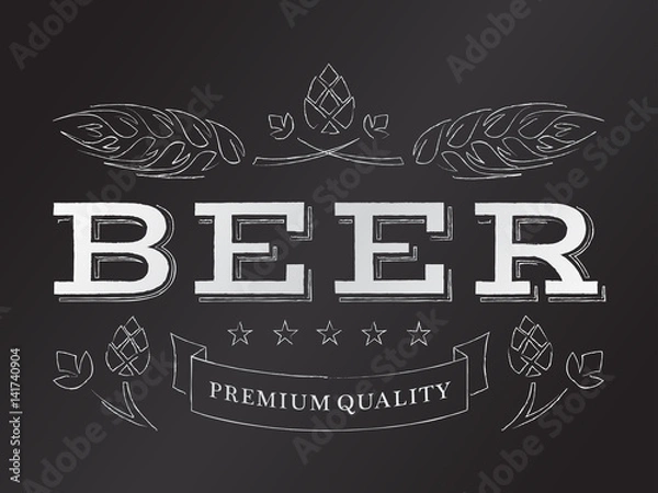 Obraz Vector chalk beer emblem with hops and malt