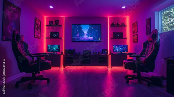 Obraz Modern gamer's room with RGB lighting