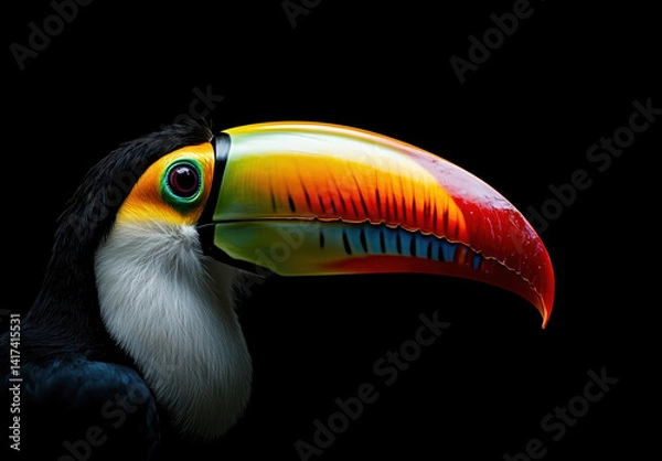 Fototapeta Closeup of a colorful toucan on a dark background