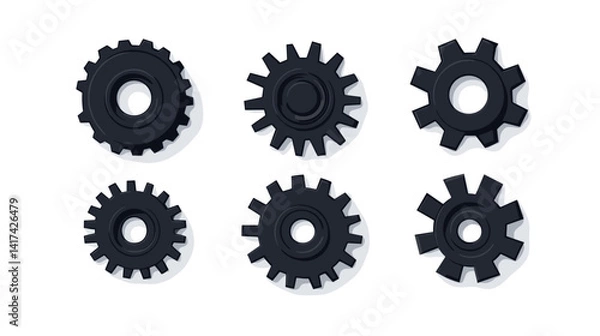 Obraz Black Cogwheels Set on White Background