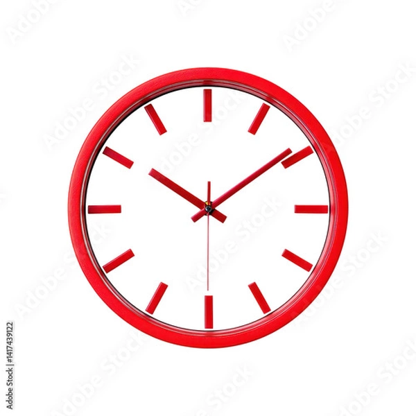Obraz Red wall clock showing 10:09. Concept of time, deadline, and schedule.