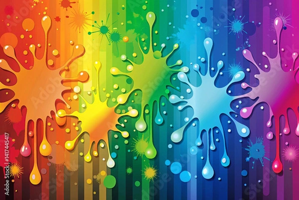 Fototapeta Gradient splash background with dripping paint streaks and cartoon splats