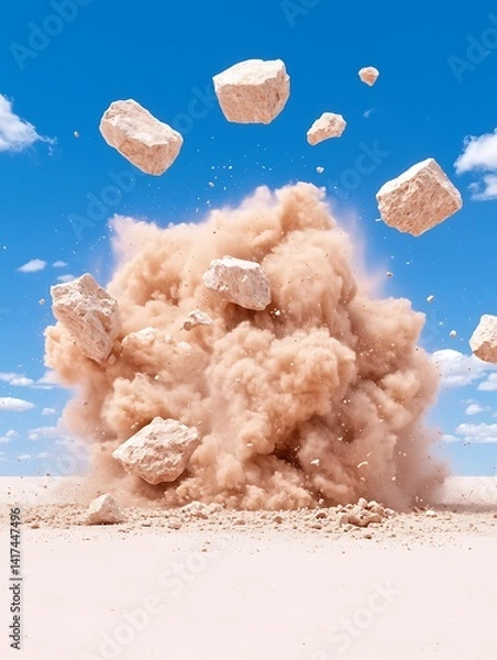 Fototapeta Desert explosion with rocks flying.
