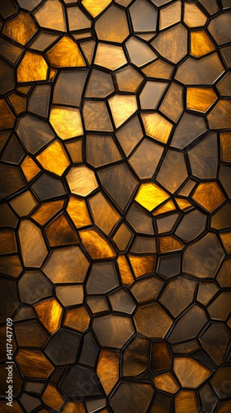 Fototapeta Abstract geometric patterns in amber and brown tones create warm, glowing mosaic effect, evoking elegance and sophistication.