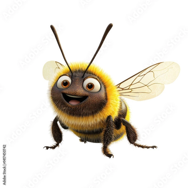 Obraz Smiling bee cartoon isolated on PNG transparent background, cut out