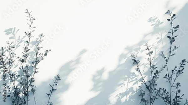 Fototapeta Minimalist white banner with aerial nature photography, sunlight shadows and plant silhouettes. --ar 16:9 --raw --stylize 250 --v 6.1 Job ID: 1ed2c725-b1f6-43d0-8c8b-e6d3caf9d1eb