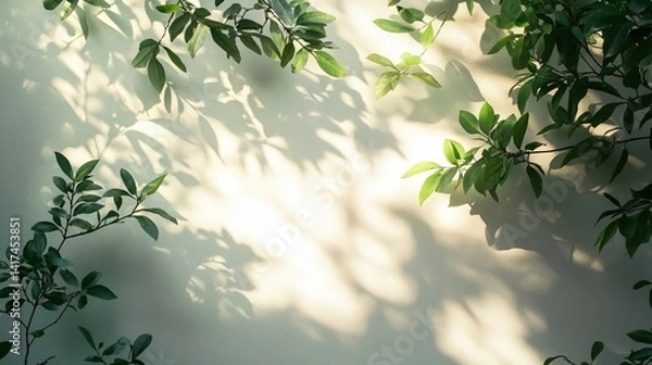 Fototapeta Minimalist white banner with aerial nature photography, sunlight shadows and plant silhouettes. --ar 16:9 --raw --stylize 250 --v 6.1 Job ID: 1ed2c725-b1f6-43d0-8c8b-e6d3caf9d1eb