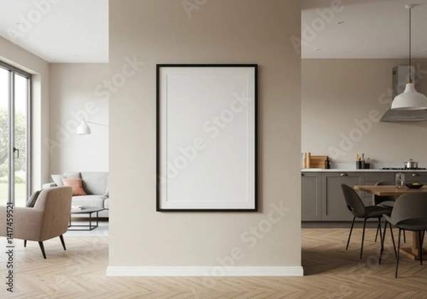 Fototapeta Open Plan Living Space with Vertical Frame Mockup