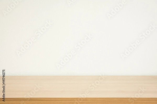 Obraz wooden table white wall background