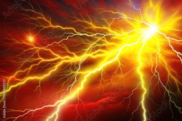 Fototapeta Powerful Lightning Bolt Striking in the Night Sky Background
