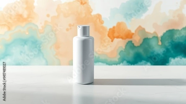Fototapeta Minimalist White Cosmetic Bottle in Elegant Light
