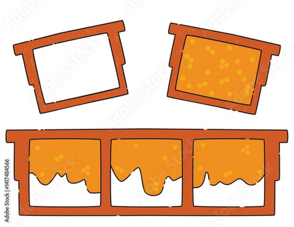 Obraz Frames for honeycombs in a beehive of different shapes. Vector cartoon illustration beekeeping