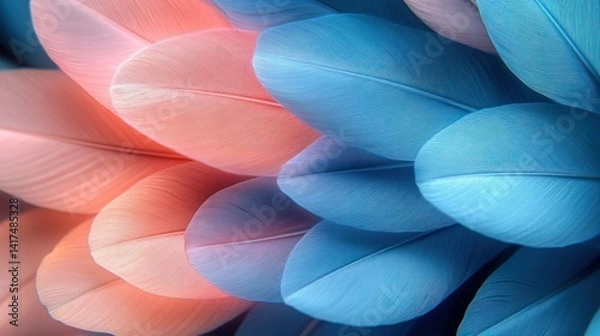 Obraz Close-up of soft, pastel feathers in shades of coral and blue