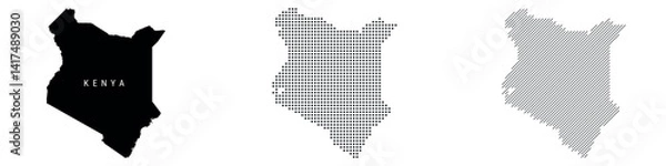 Fototapeta Kenya silhouette map and two patterns of dots and slanted lines. Flat vector illustration isolated on white