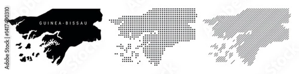 Fototapeta Guinea-Bissau silhouette map and two patterns of dots and slanted lines. Flat vector illustration isolated on white