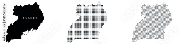 Fototapeta Uganda silhouette map and two patterns of dots and slanted lines. Flat vector illustration isolated on white