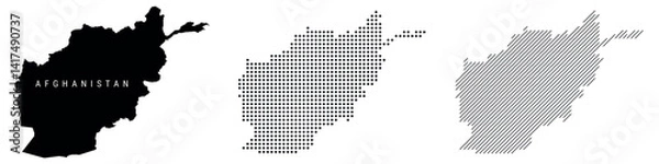 Fototapeta Afghanistan silhouette map and two patterns of dots and slanted lines. Flat vector illustration isolated on white