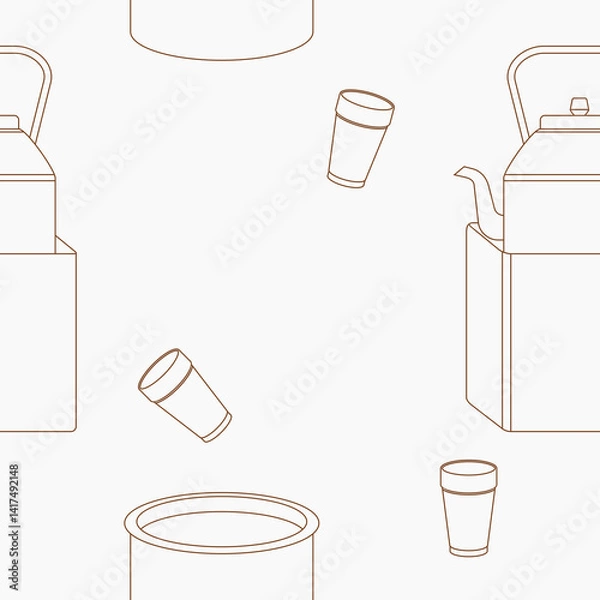 Fototapeta Editable Outline Style Masala Chai with Its Brewing Equipment Vector Illustration Seamless Pattern for Creating Background of Beverages With South Asian Culture and Tradition Related Design