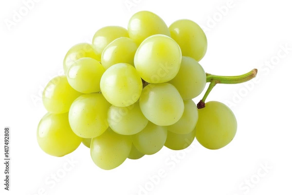 Obraz Cluster of green grapes isolated on PNG transparent background, cut out
