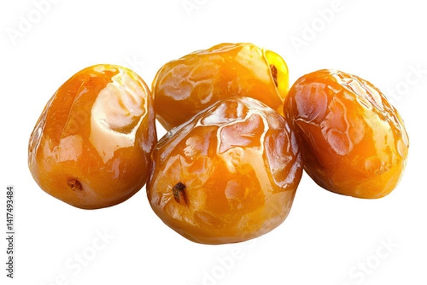 Obraz Pile of golden dates isolated on PNG transparent background, cut out