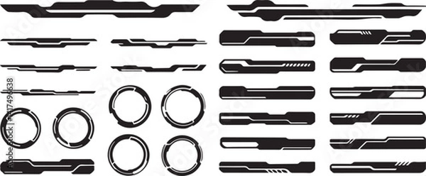 Obraz Cyber Futuristic Technology Set Bold Black Vector Designs for Sci-Fi Interfaces and HUD UI editable colors