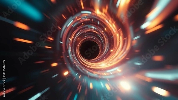 Fototapeta Abstract space vortex black hole Alien lights and swirling speed of light Glowing orbs and lights
