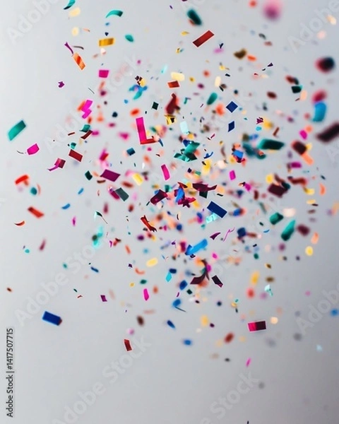 Obraz Colorful confetti exploding in mid-air against a clean white background