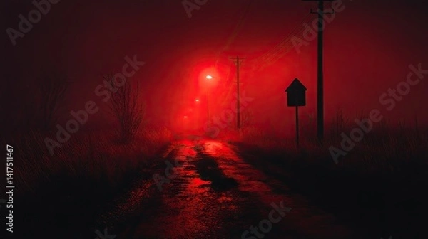 Fototapeta Moody, dark red night scene with muted textures and dramatic low-light photography creating impact