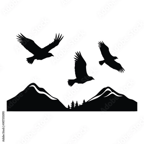 Fototapeta Birds black silhouette isolated on white background