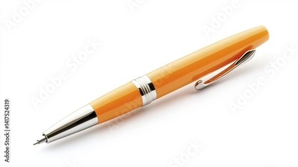 Fototapeta Orange Apricot Pen with Silver Clip on White Background. Generative AI