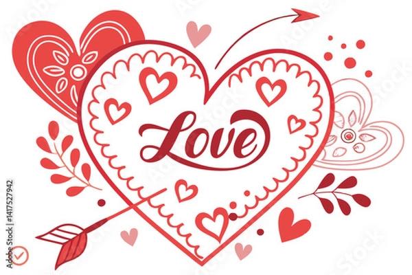Obraz Romantic Valentine Hearts Design with Love Lettering and Floral Elements