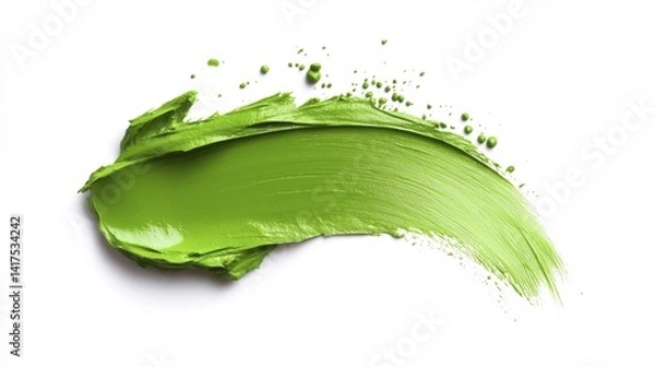 Fototapeta Bright Green Paint Brush Stroke on White Background. Generative AI