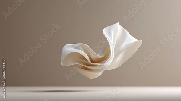Obraz Floating silk fabric in soft beige color against a smooth background for design and creative concepts