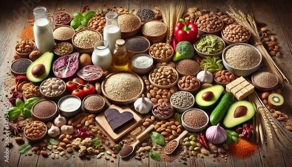 Fototapeta Heart-Healthy Foods: A Realistic Display of Nutrient-Rich Ingredients for Better Health