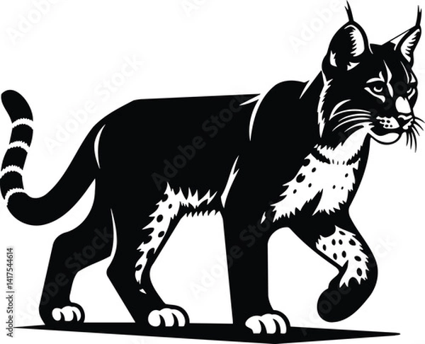 Fototapeta Bobcat Prowling Silhouette with Alert Ears and Raised Tail