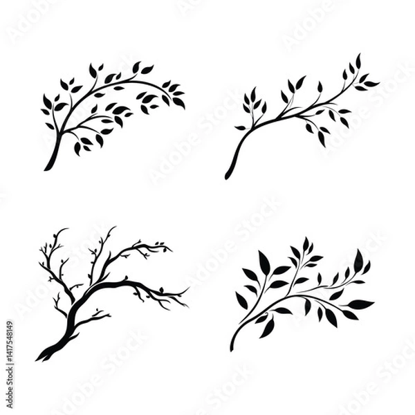 Fototapeta Branch vector silhouette set on white background