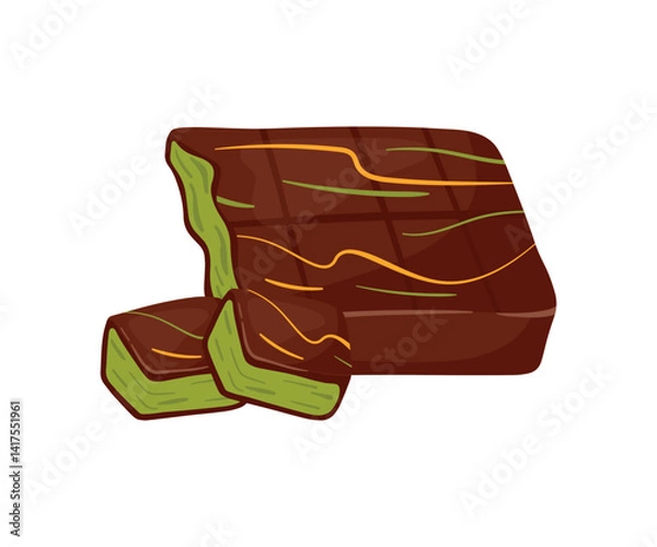 Obraz Sweet Dubai Chocolate Bar with Pistachio and Kunafa Bar Vector Illustration