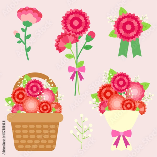 Obraz 카네이션 꽃과 꽃 장식들