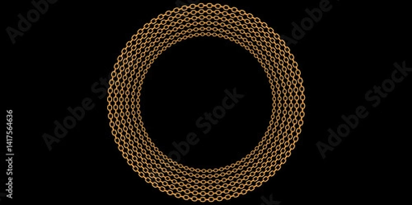Fototapeta Layered Gold Chains Jewelry On Black Background, Decorative Frame Design Element Vector Illustration.	