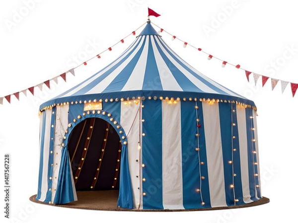 Obraz Colorful circus tent with striped design and decorative lights