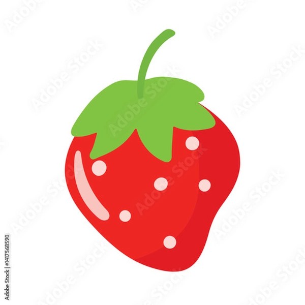 Obraz Flat Strawberry Fruit Icon in Cute Animated Cartoon Vector Illustration