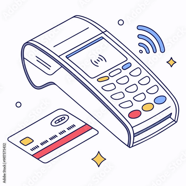 Obraz Contactless Payment Terminal With Credit Card And Wireless Connection Illustration