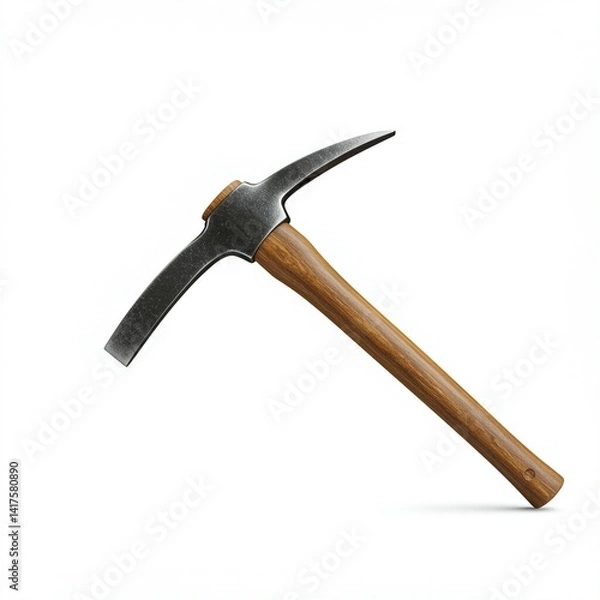 Fototapeta High-Angle Studio Shot of a Pickaxe with Wooden Handle