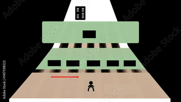 Fototapeta Three-tiered digital defense lattice in black/red, showing firewall layers and attack vectors