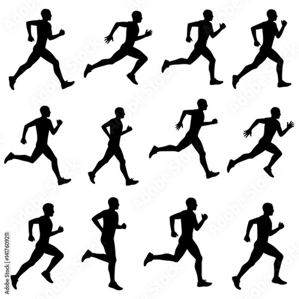 Obraz silhouettes of runner running players illustration