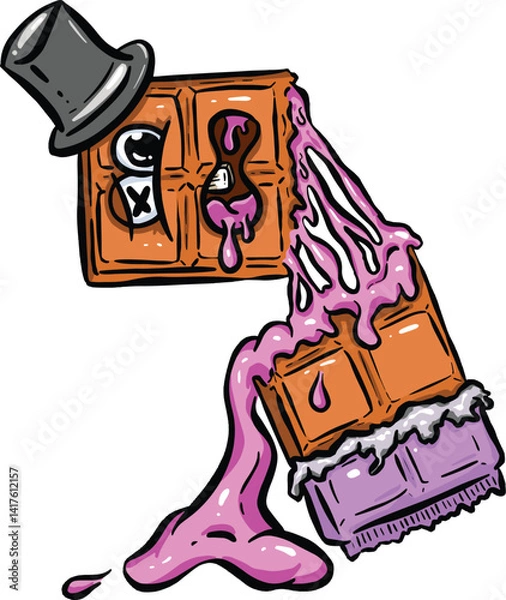 Fototapeta Cartoon Chocolate Character with filling being broken in half Illustration 