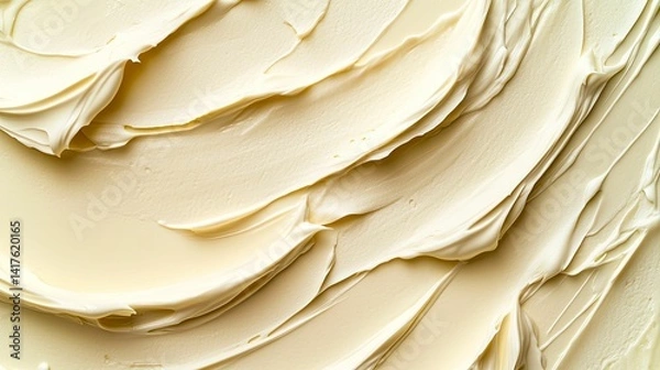 Fototapeta Creamy, light yellow icing swirls in a textured surface.