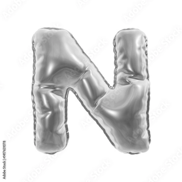 Fototapeta INFLATED 3D LETTER ISOLATED ON WHITE, PNG TRANSPARENT alphabet png 3D RENDERING, SILVER COLOR