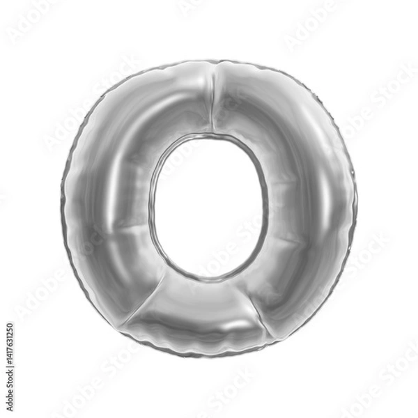 Fototapeta INFLATED 3D LETTER ISOLATED ON WHITE, PNG TRANSPARENT alphabet png 3D RENDERING, SILVER COLOR