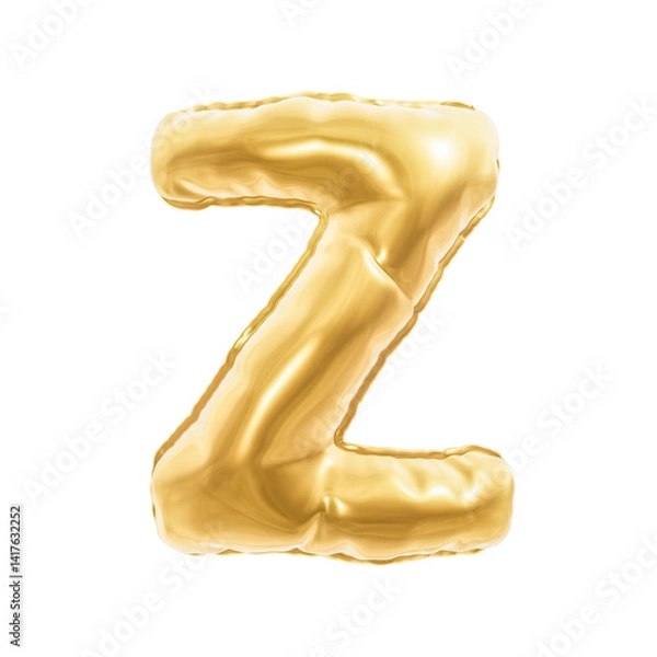 Fototapeta INFLATED LETTER ISOLATED ON WHITE, PNG TRANSPARENT alphabet png 3D RENDERING, GOLD COLOR